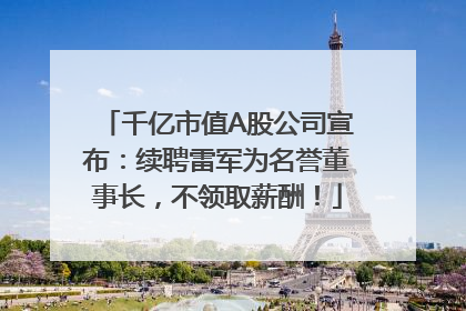 千亿市值A股公司宣布：续聘雷军为名誉董事长，不领取薪酬！